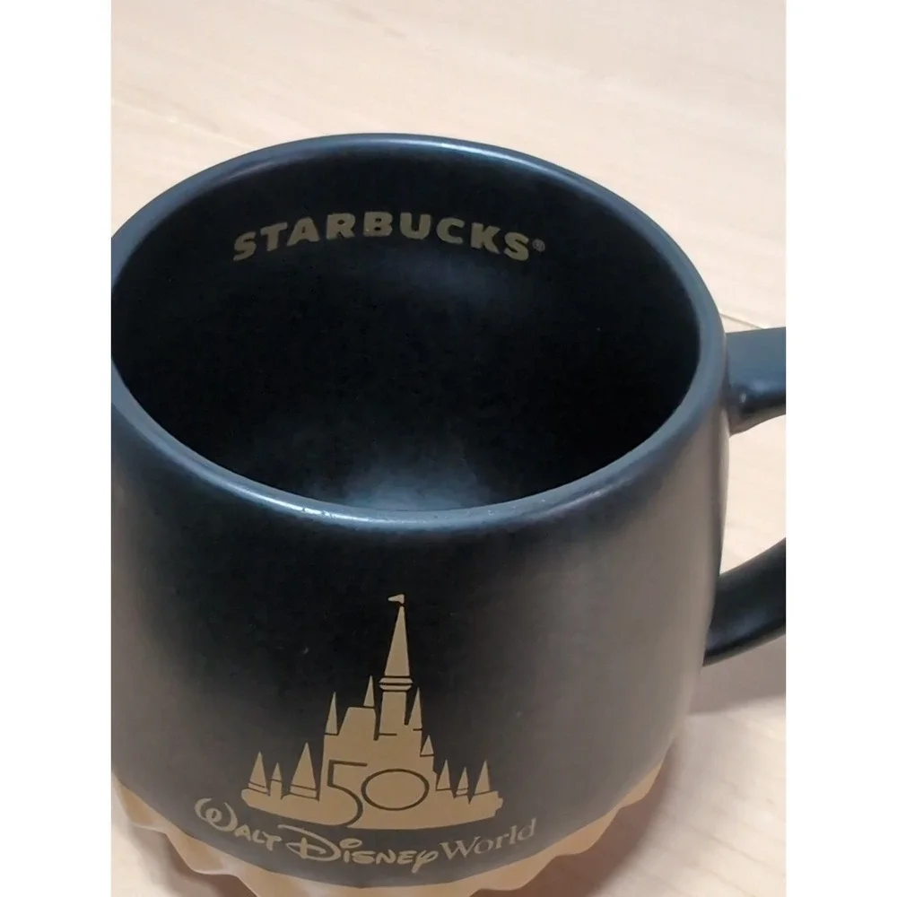 Walt Disney World 50th Anniversary STARBUCKS Coffee Luxe Mug Cup Black and Gold